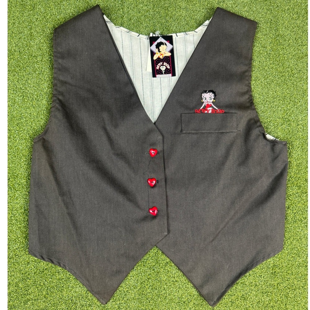 Vintage Betty Boop Vest 1994 USA Heart Buttons Cartoon Embroidered One Size‎ NWT